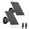 Black dual solar panel kit with wall mounts and cables for outdoor security cameras