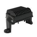 Black voltage regulator rectifier with cooling fins and mounting bracket