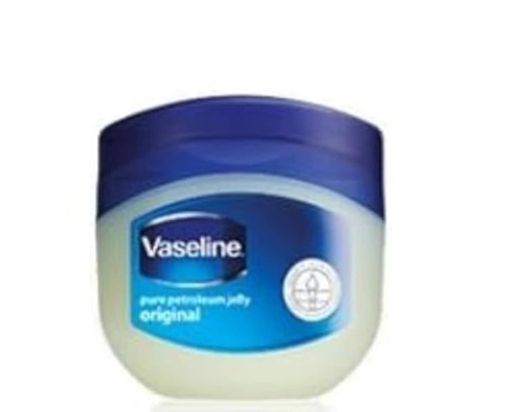 Vaseline Original Protecting Jelly jar with blue lid and pale cream container