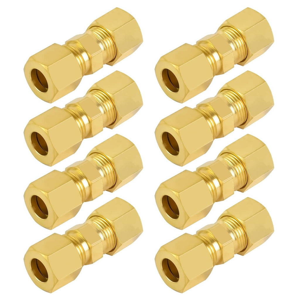 Brass compression fitting set with straight couplers and threaded hex ends