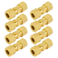Brass compression fitting set with straight couplers and threaded hex ends