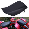 Black ATV seat cushion with side mounting bracket, contoured for rider comfort