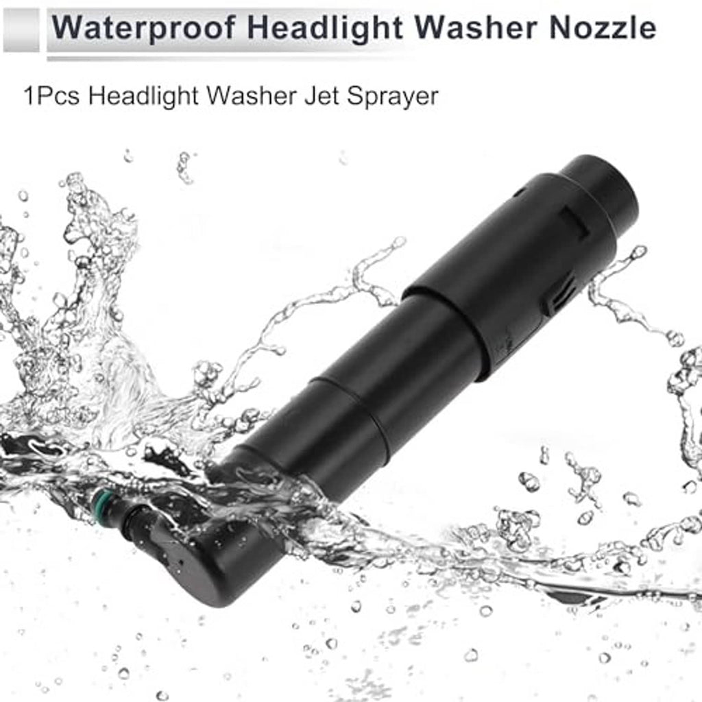 Waterproof headlight washer nozzle, black cylinder with green inlet connector