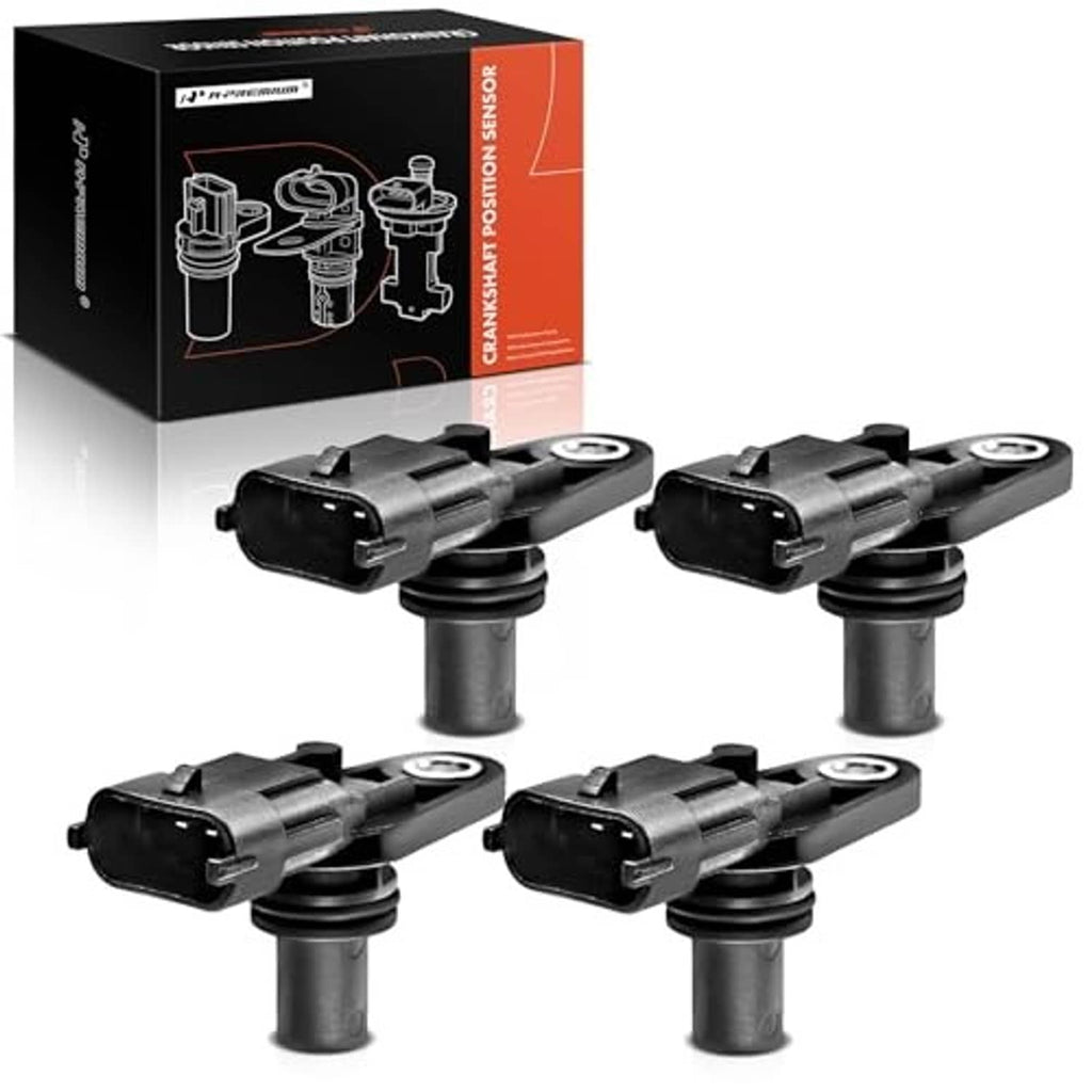Four camshaft position sensors with gray metal housings and black plug connectors
