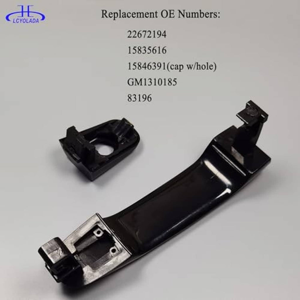 Front exterior door handle with keyhole opening, black housing and inner bracket