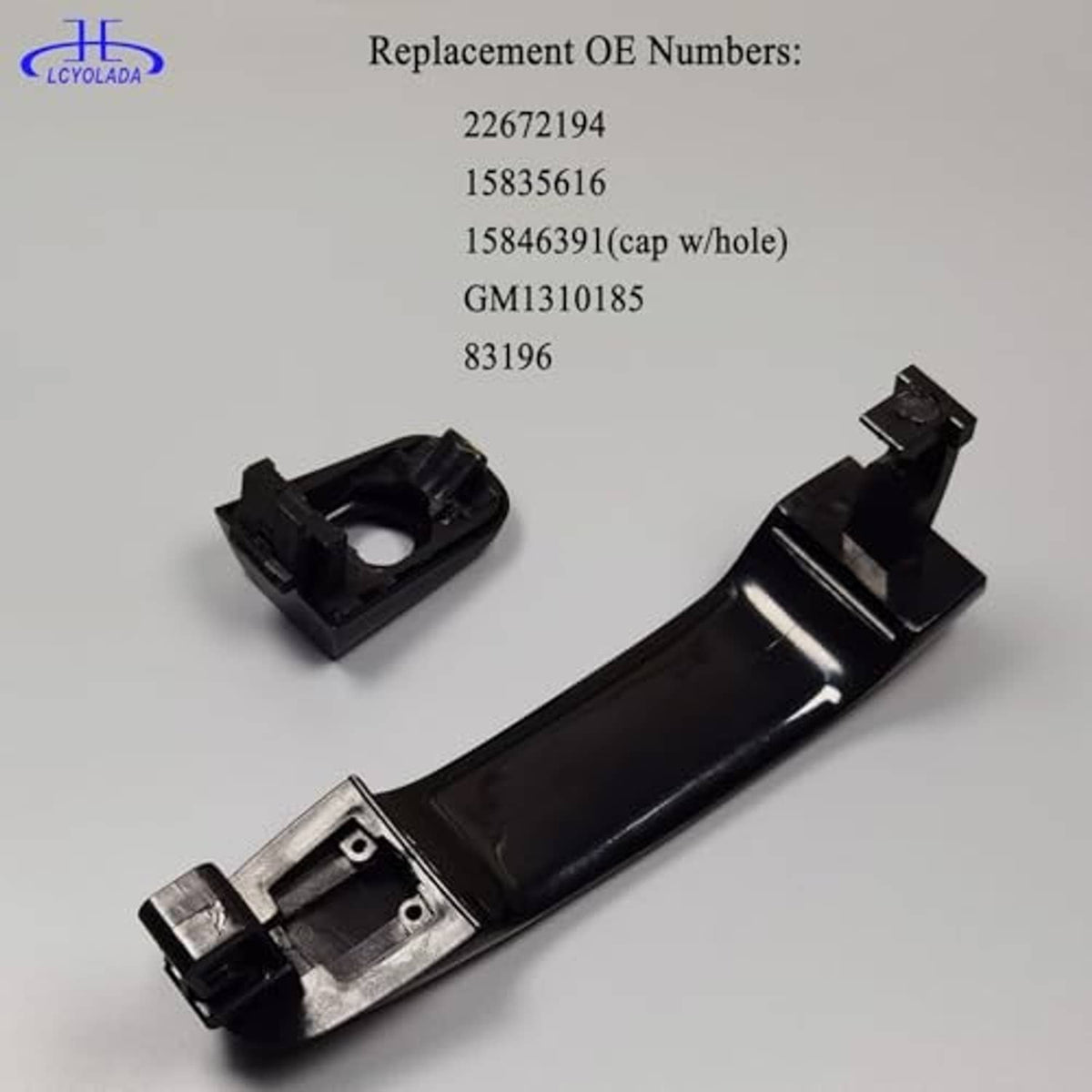 Front exterior door handle with keyhole opening, black housing and inner bracket