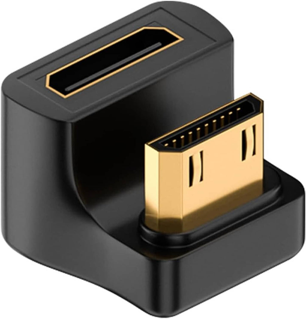 Black U-shaped mini HDMI adapter with gold male plug and gold female port