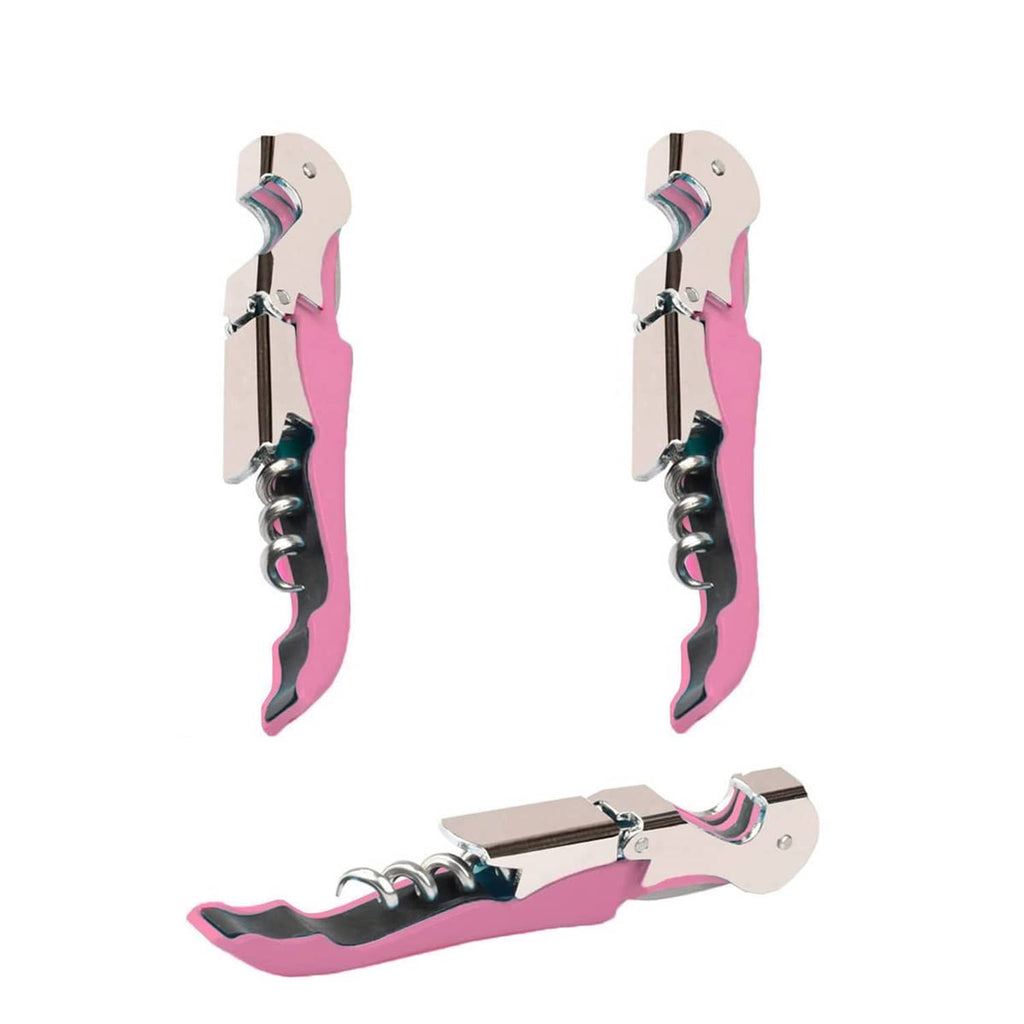 Pink and silver waiter corkscrew wine opener set, includes two openers