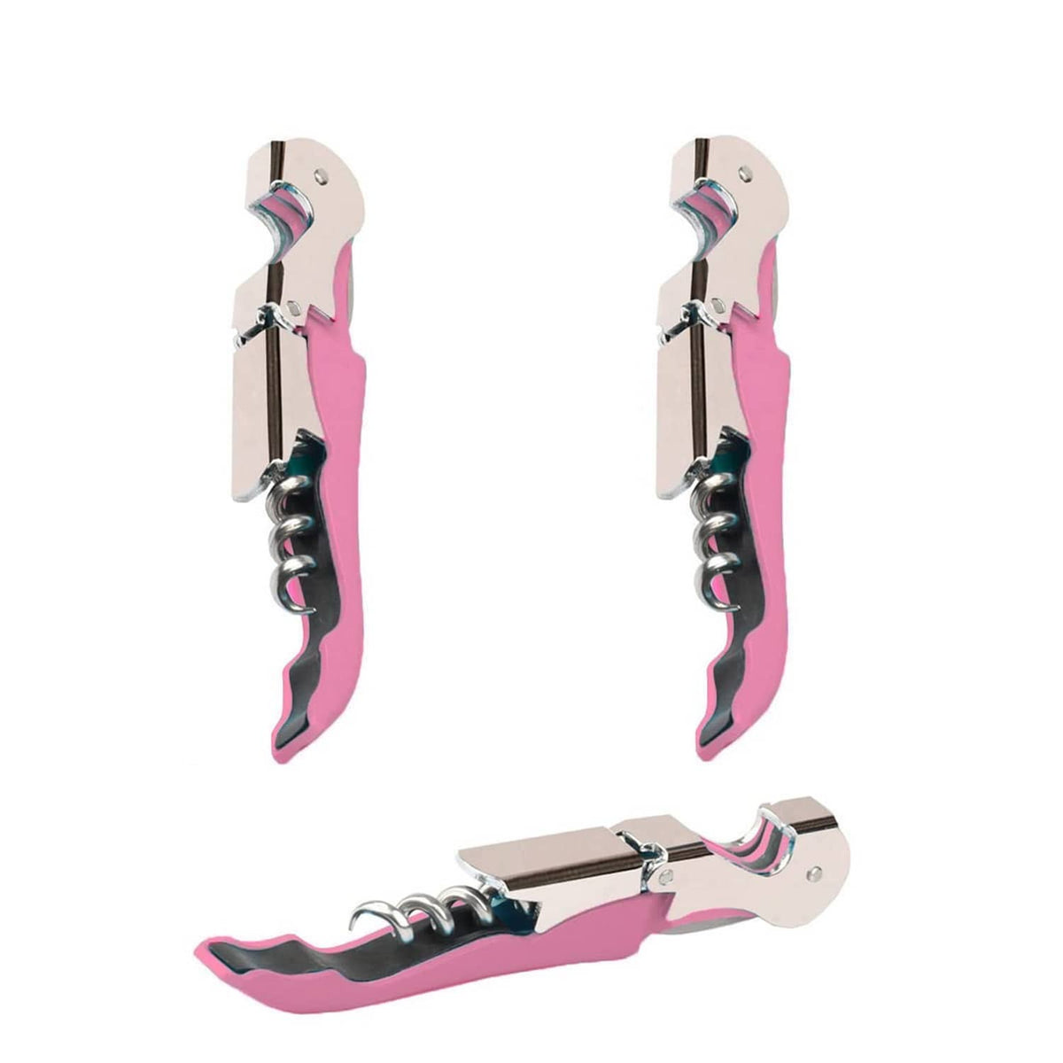 Pink and silver waiter corkscrew wine opener set, includes two openers