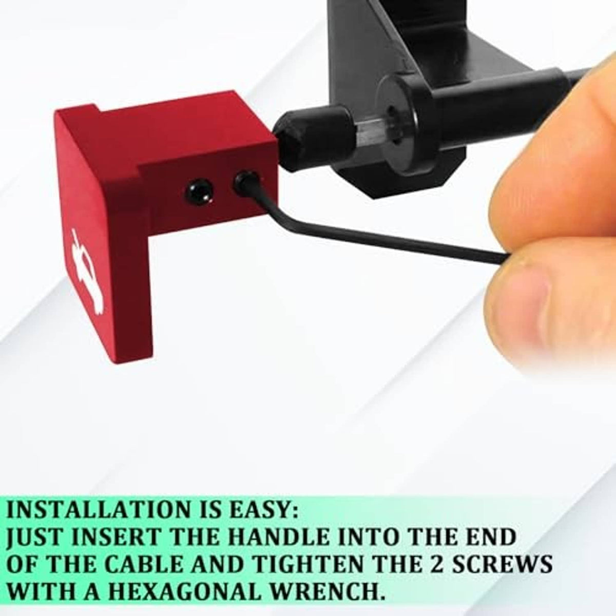 Red hood latch release handle with black cable and screw connection