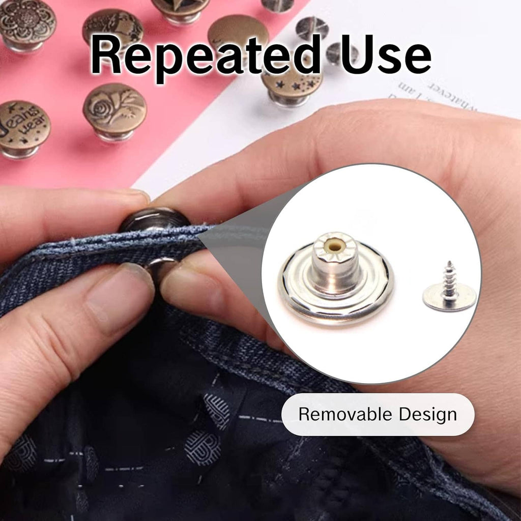 Bronze metal snap fastener kit on denim with detachable insert