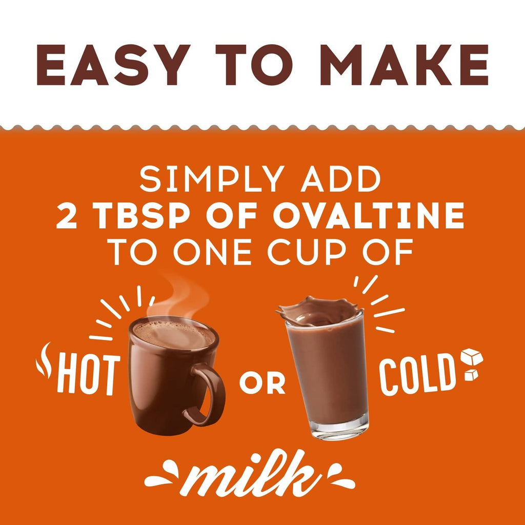Chocolate malt mix serving guide showing hot and cold cups with measurement instructions