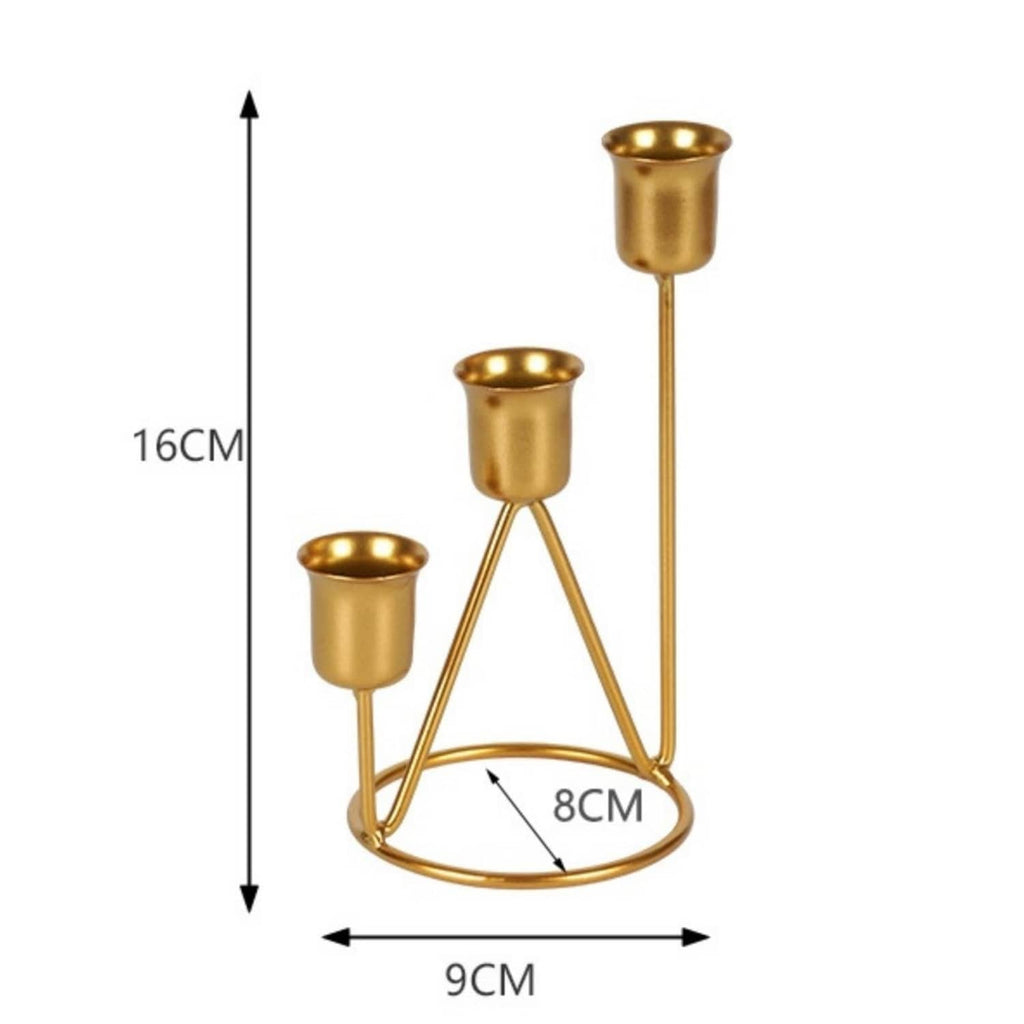 Gold three-cup candle holder, iron stand; 16 cm height, 9 cm width