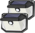 Two-pack solar wall lights with black housings, motion sensor, and bright LED panels