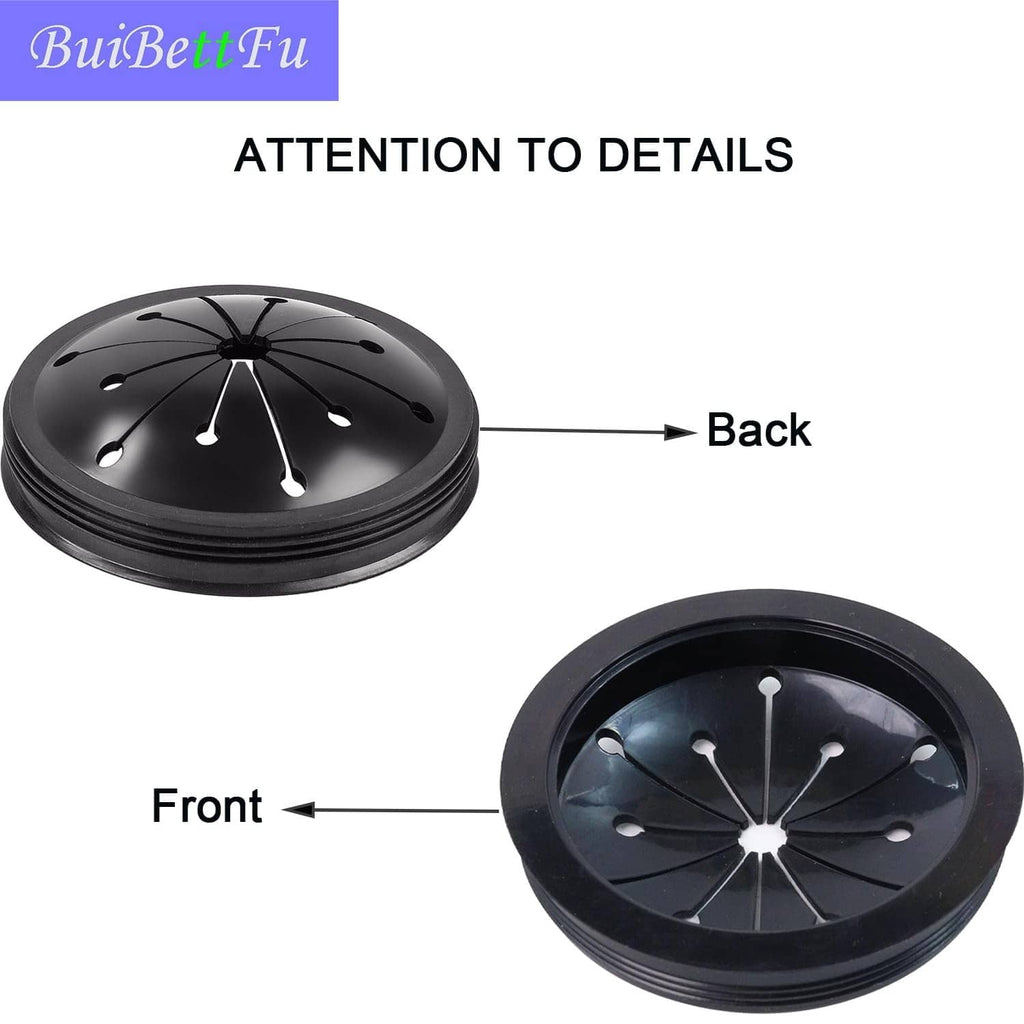 Black splash guard baffle front and back views with radial vanes