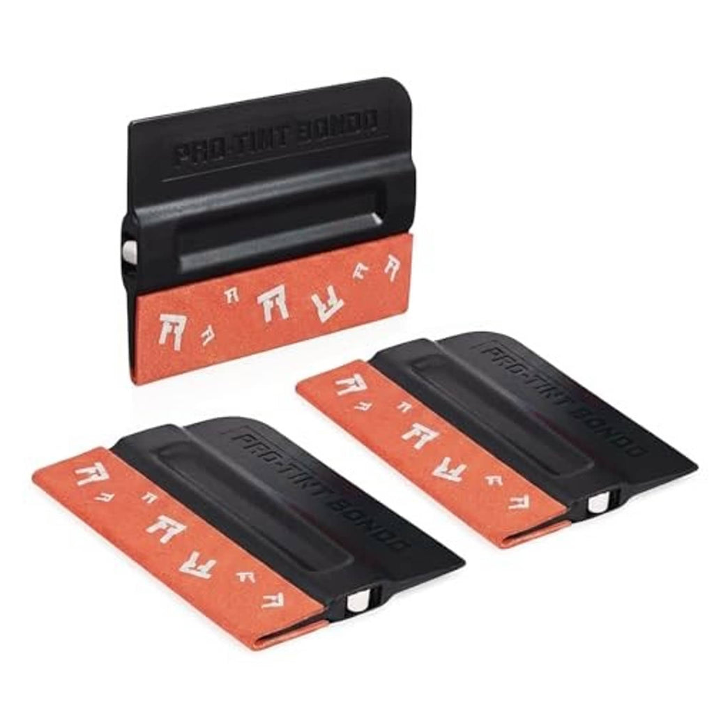 Three orange-and-black squeegee blades with felt edges and black handles, scratch-free design.