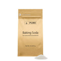 Baking soda pouch with PURE seal and front label, paper bag with resealable top