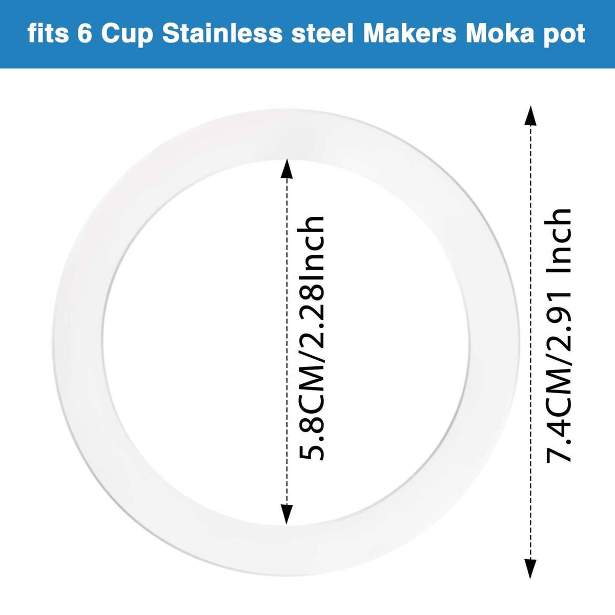 White gasket ring for 6-cup moka pot replacement funnel