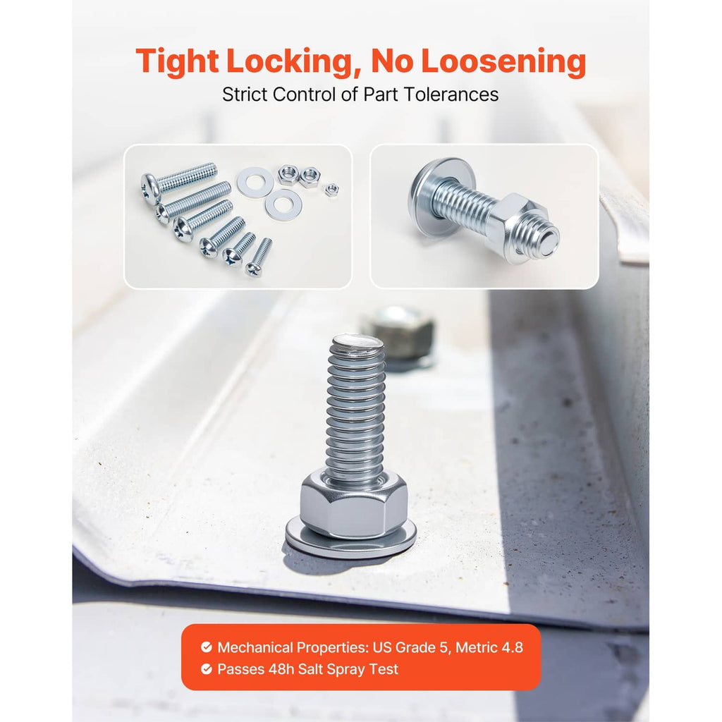Hex bolts and washers with a large threaded bolt piece and base washer