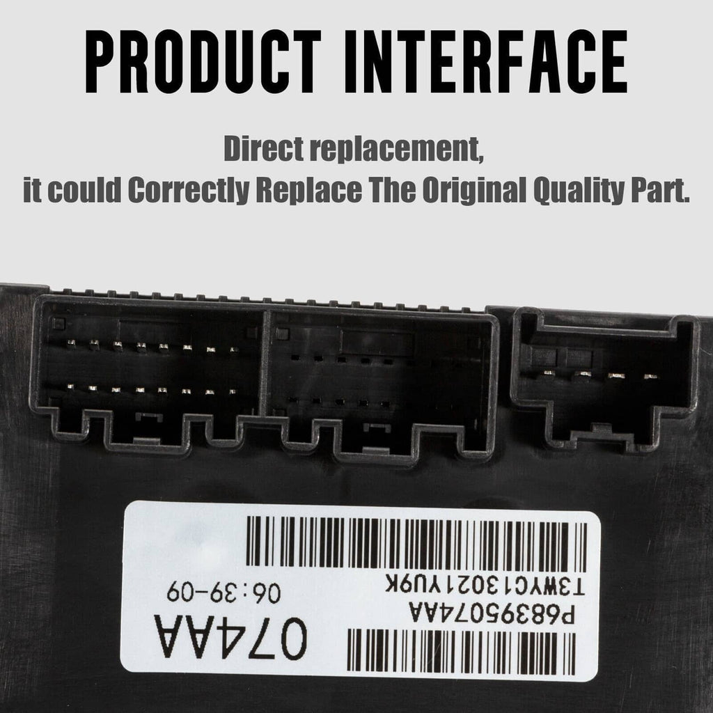Transfer case control module rear panel with connector sockets and barcode