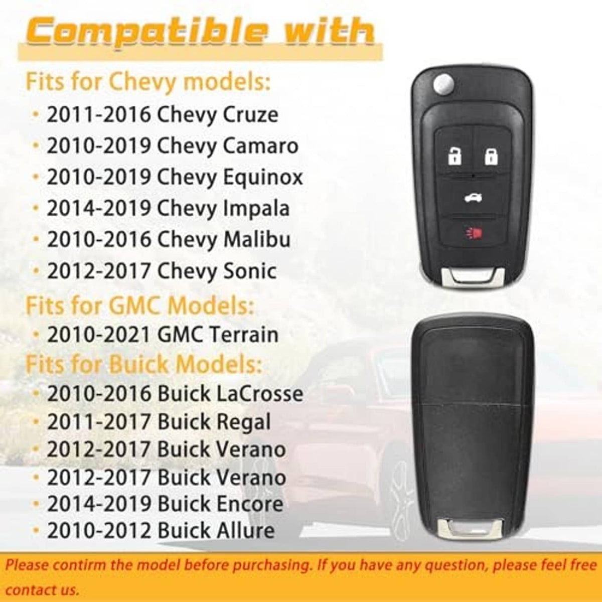 Black keyless entry key fob remote, front view with key and panic icon buttons