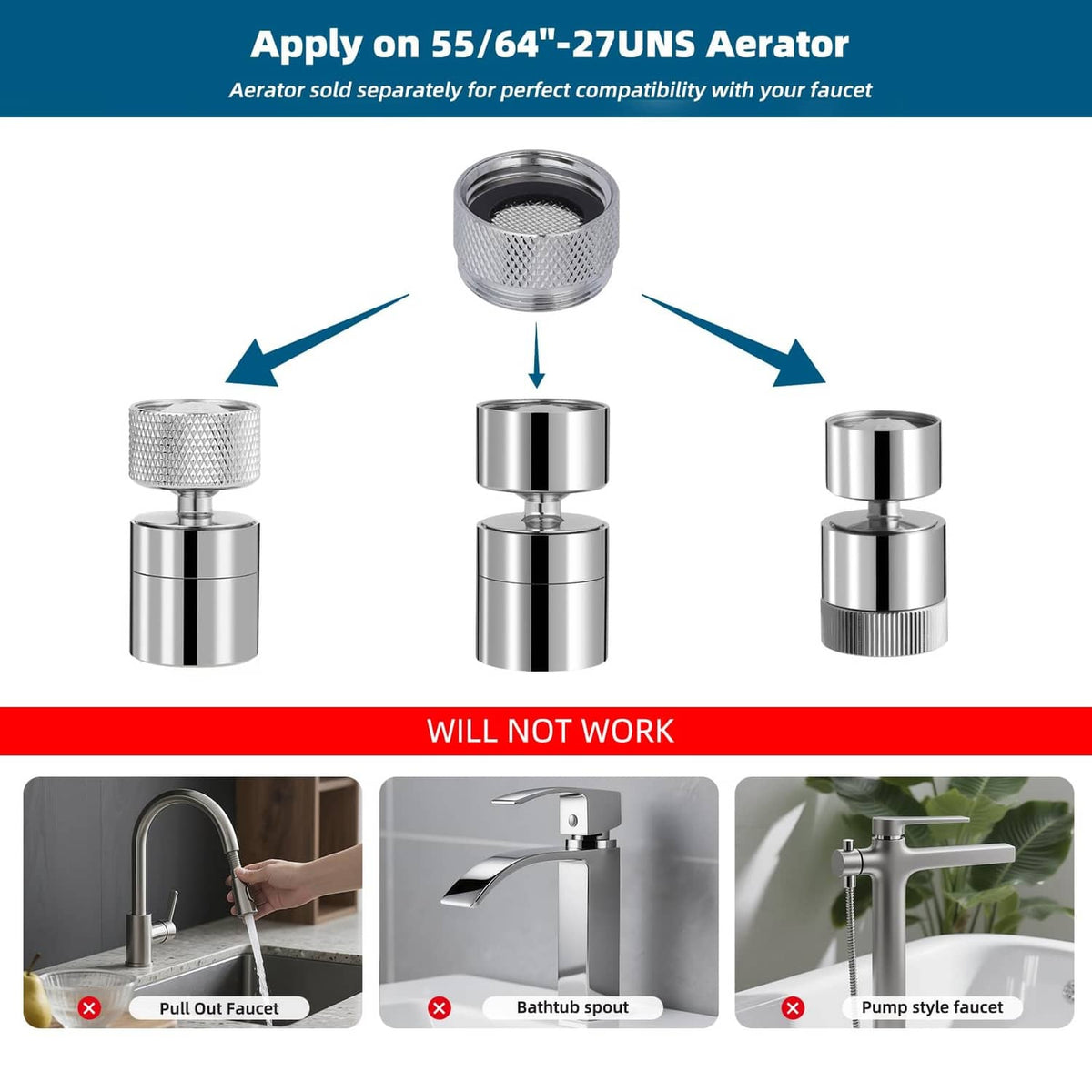 Removable aerator adapter with chrome mesh screen and red sealing ring