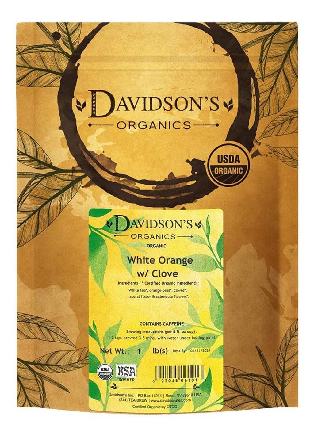 Organic white orange tea pouch with clove loose leaf, 1 lb pack