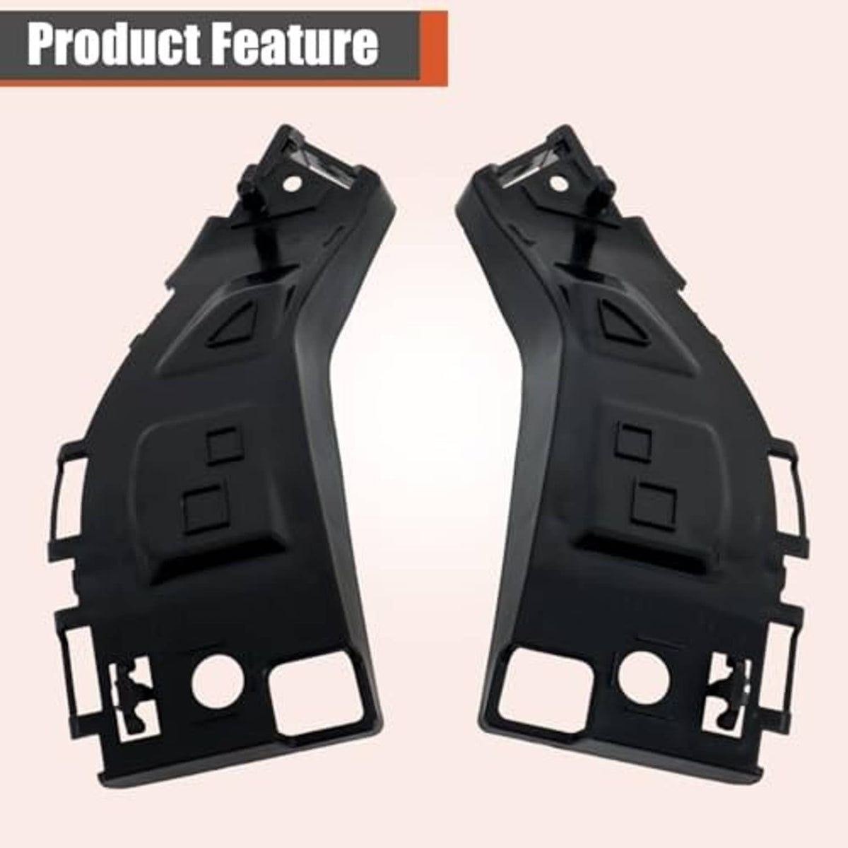 Pair of black front bumper side support brackets with cutouts and mounting points