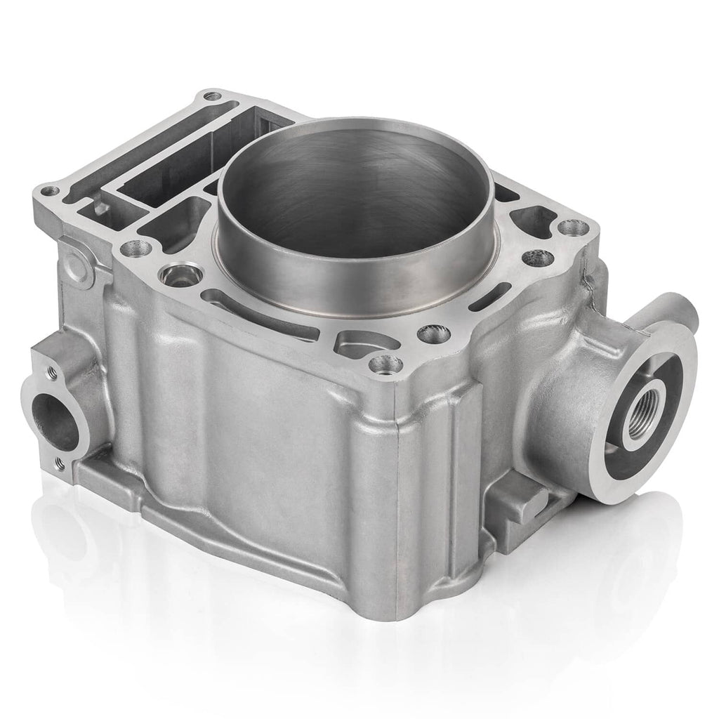 Metal cylinder housing with smooth bore and side ports for engine top end