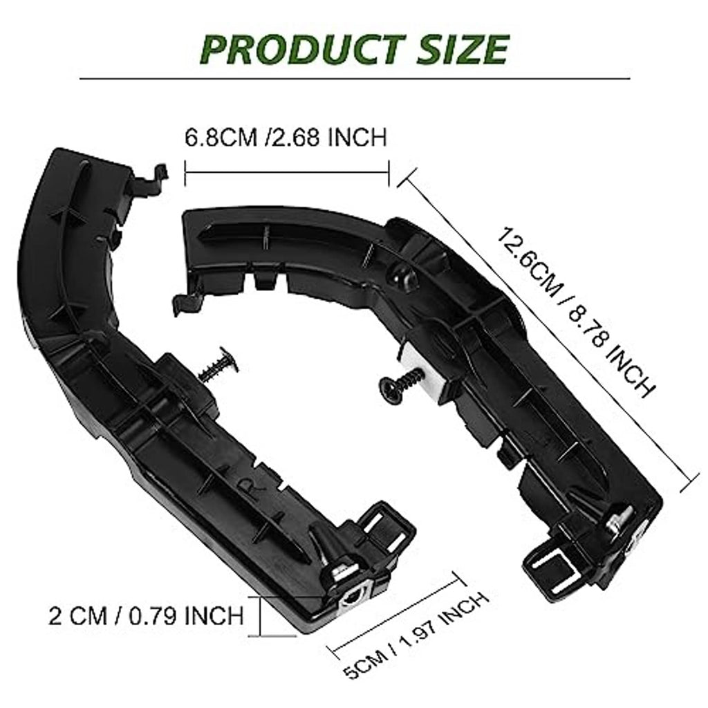 Black bumper support brackets, front set, shown with size dimensions