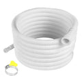 White coiled dehumidifier drain hose with end adapter opening and small clamp
