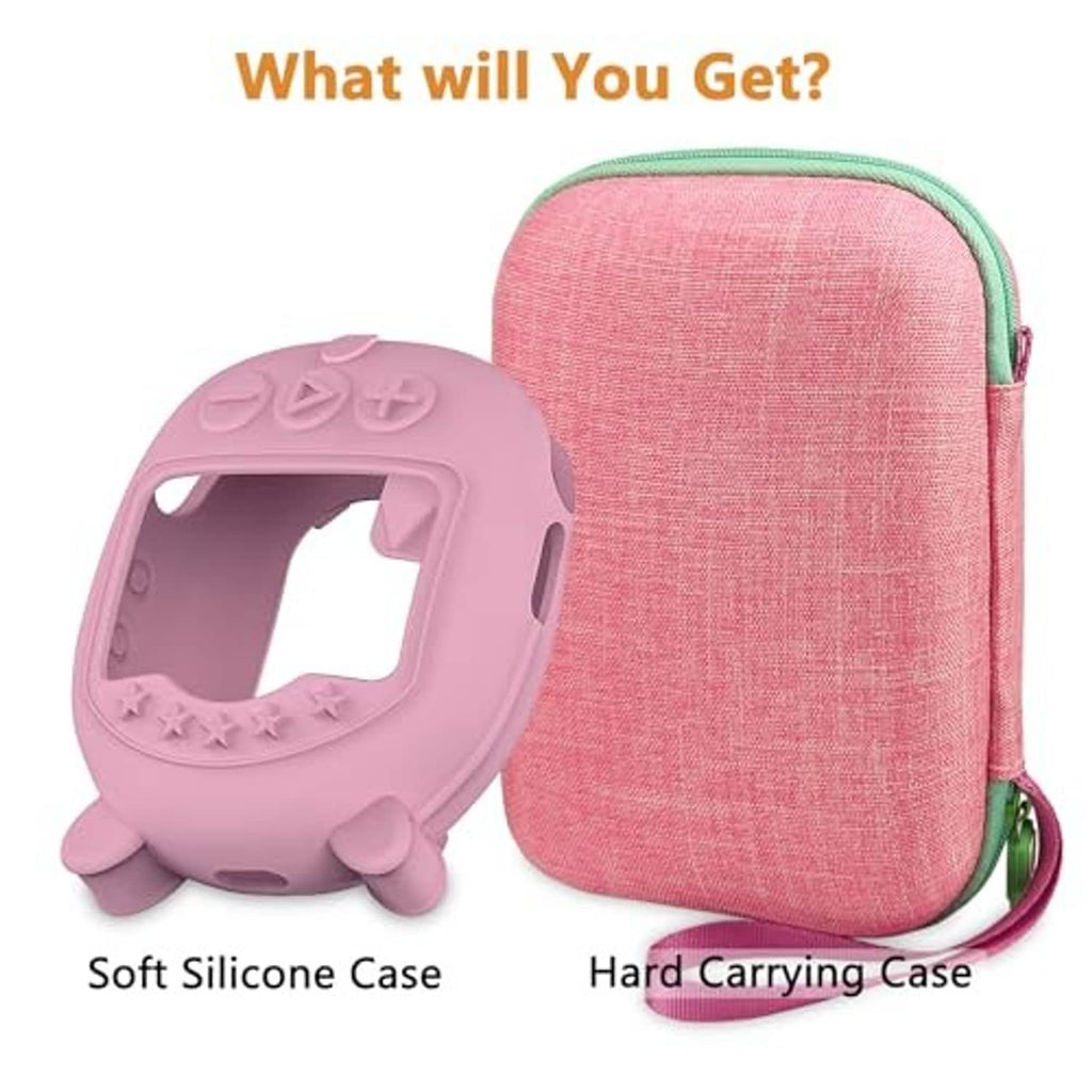 Pink hard carrying case with molded speaker cover and matching silicone cutout design