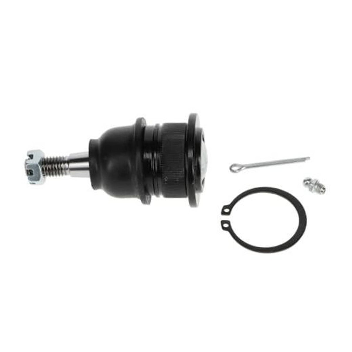 Front upper suspension ball joint with black rubber boot and metal stud