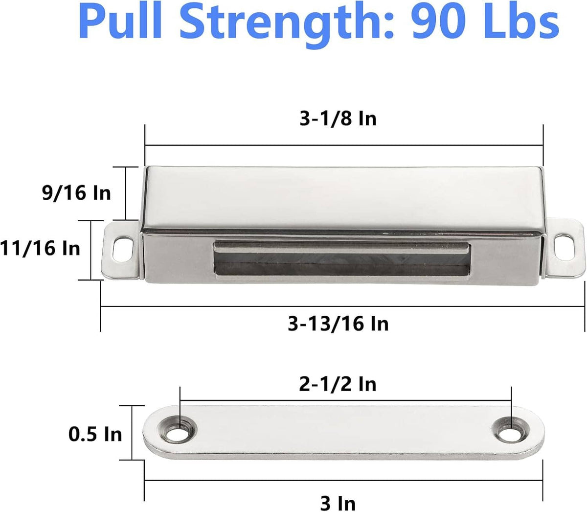 Stainless steel magnetic door catch size and pull-force measurement diagram