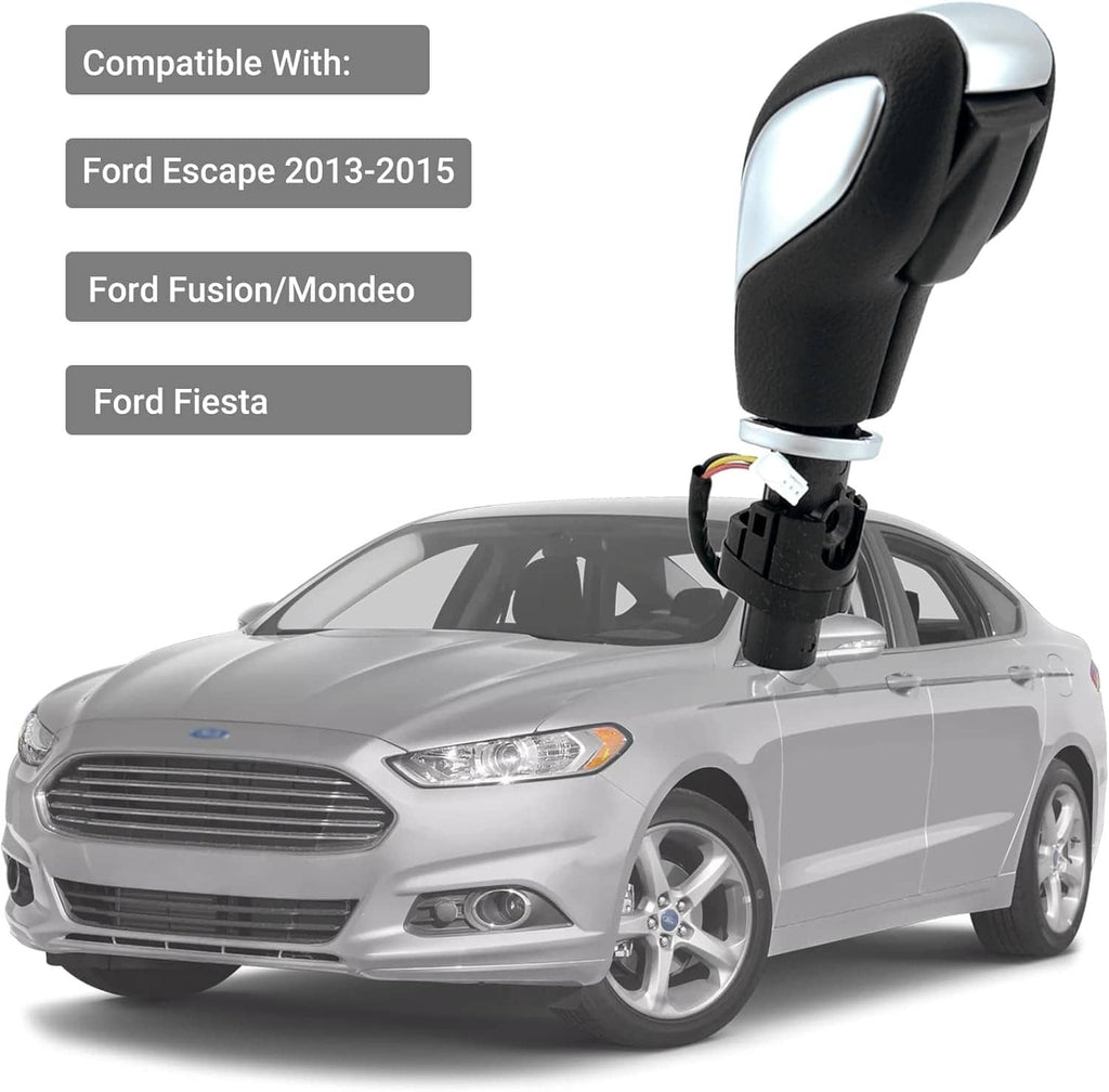 Automatic transmission gear shift lever with black leather knob and silver trim