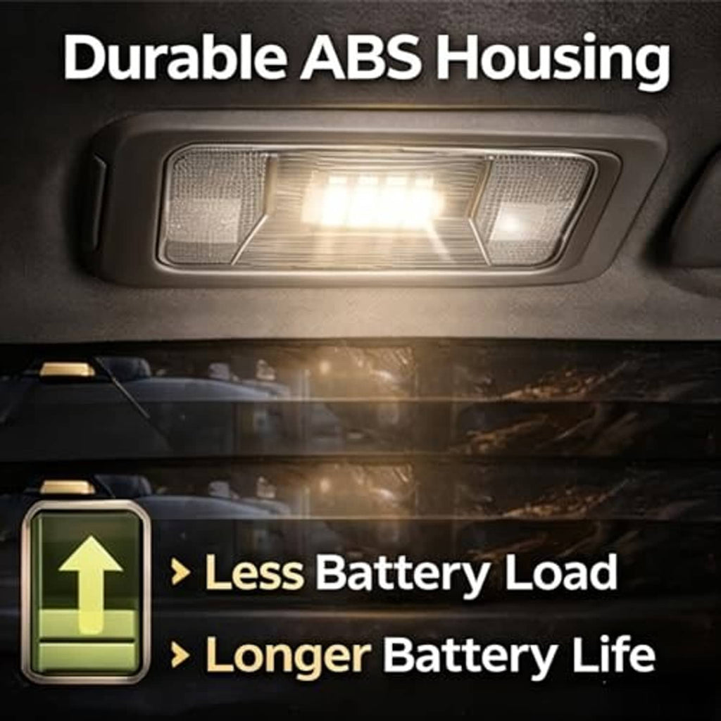 Car roof dome LED light with glowing lens and gray ABS-style bezel