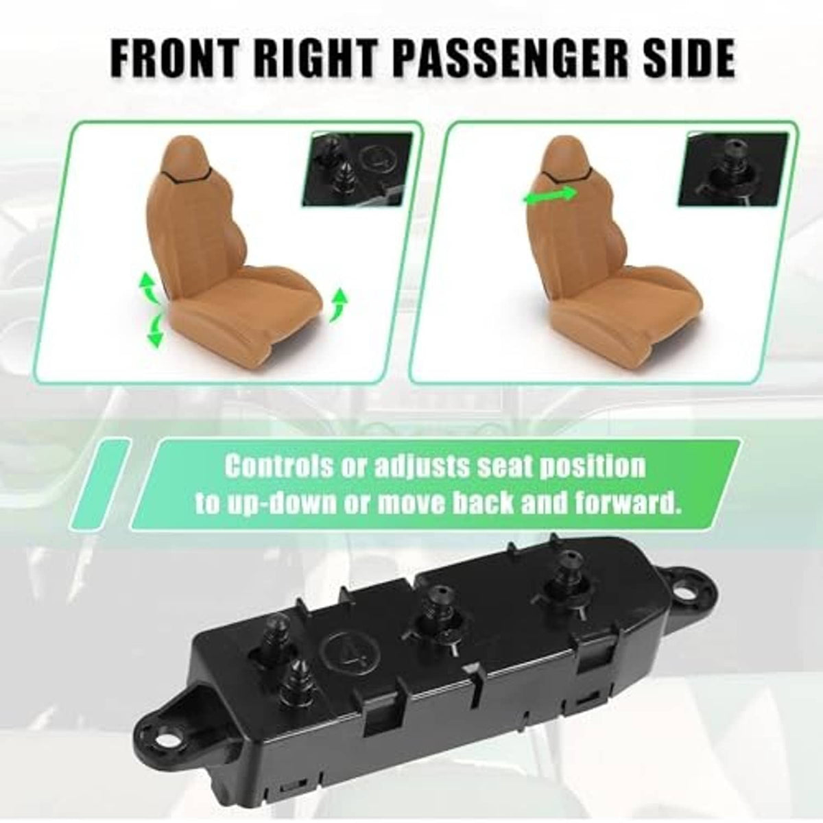 Black power seat switch module with control knobs for seat position adjustment