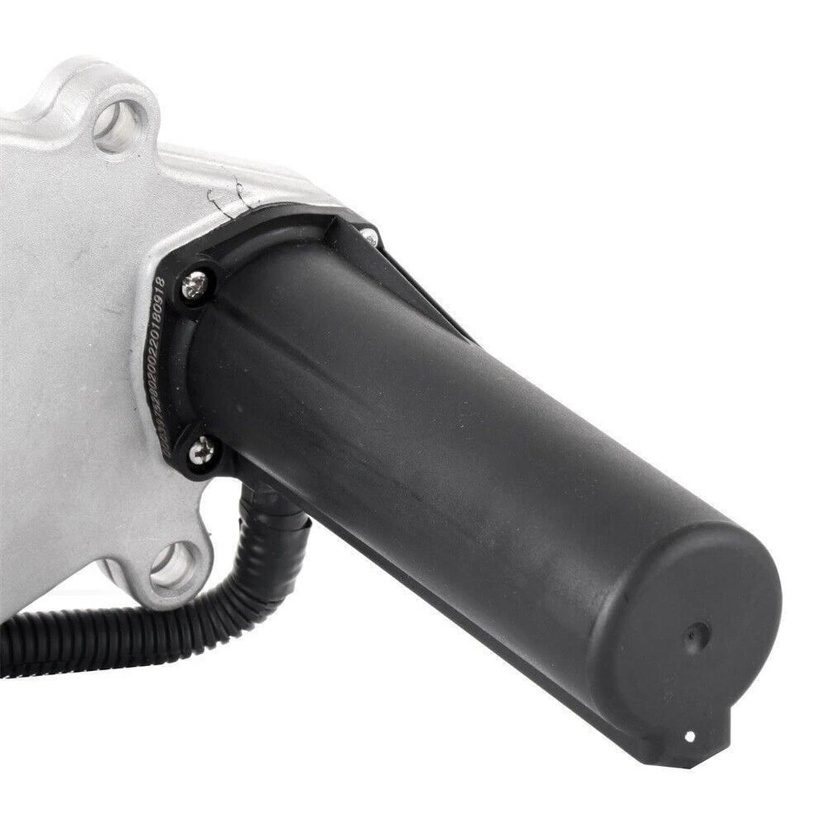Transfer case shift motor actuator close-up of black cylinder and mounting screws