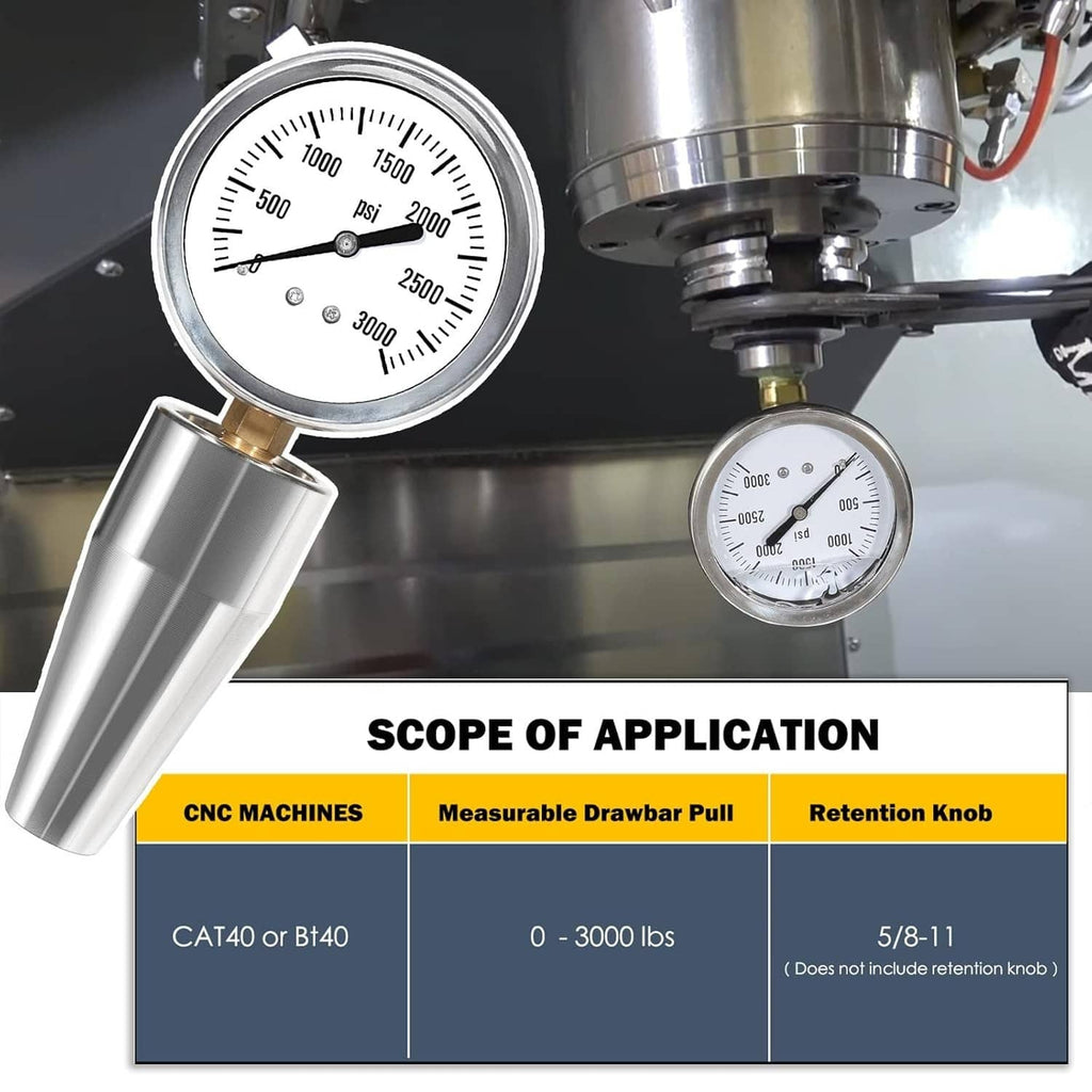 Drawbar force gage tester with dial gauges and metal tool parts for CNC application