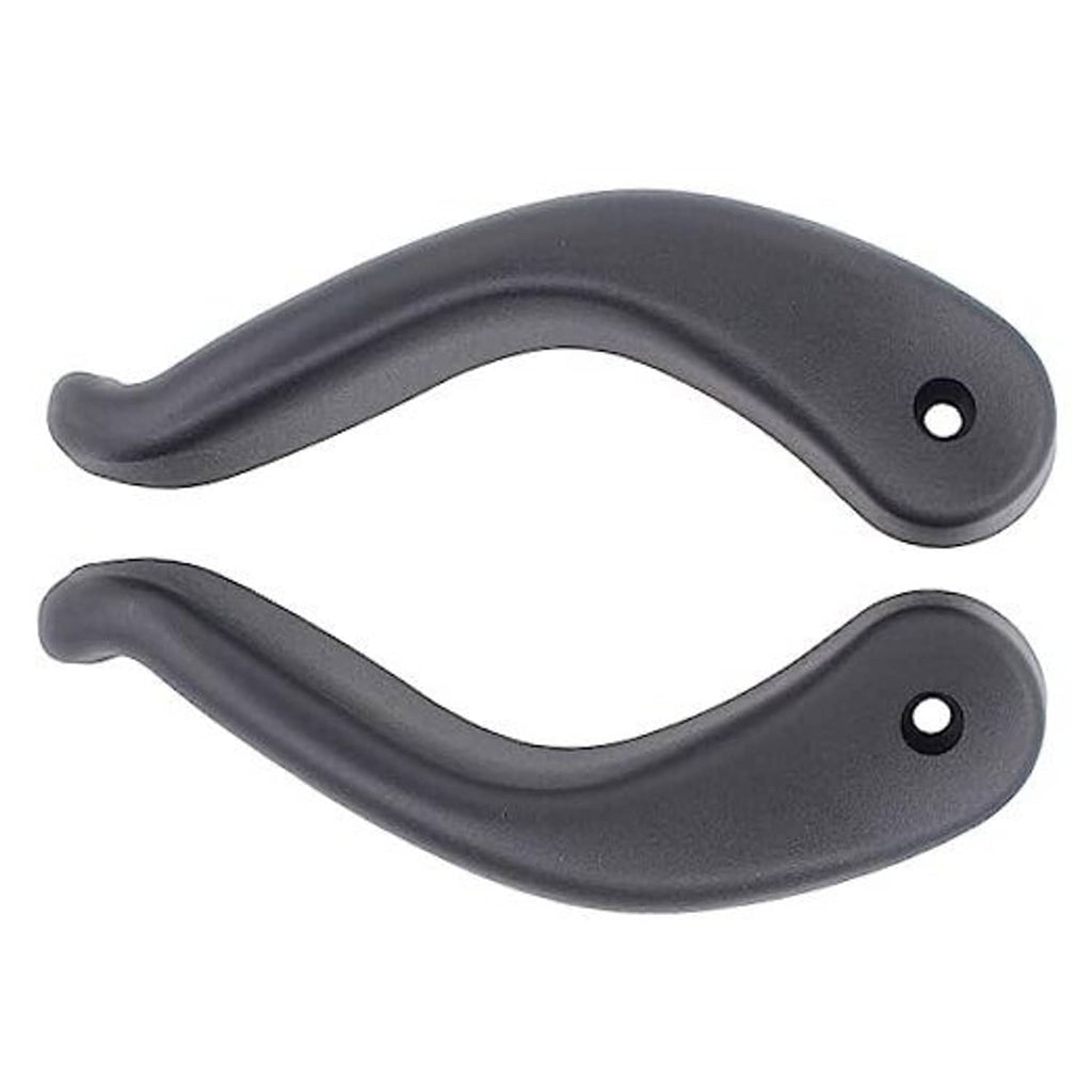 Black seat adjustment lever handle pair with mounting holes and curved grips
