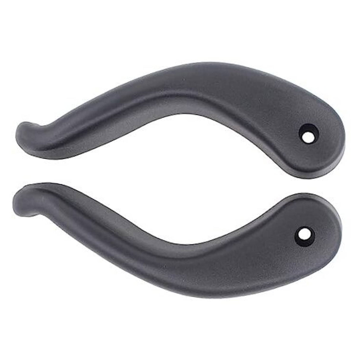 Black seat adjustment lever handle pair with mounting holes and curved grips