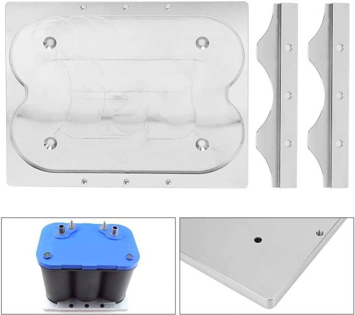 Battery mounting tray kit with silver plate and two side brackets, hardware included