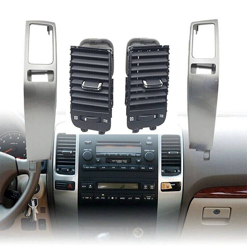 Car dashboard vent trim set with center console components and grille inserts
