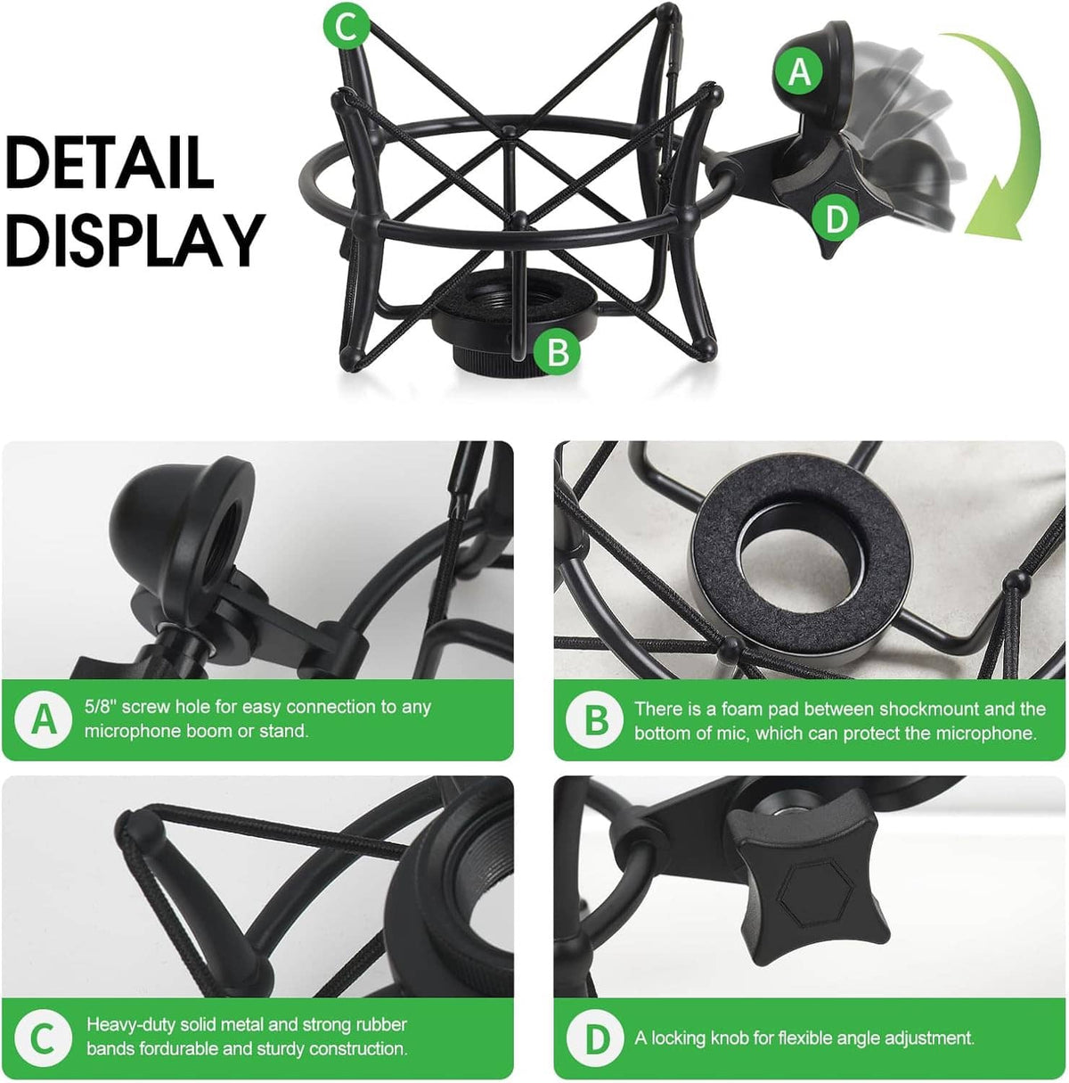Black shock mount detail view with foam insert and adjustable locking knob