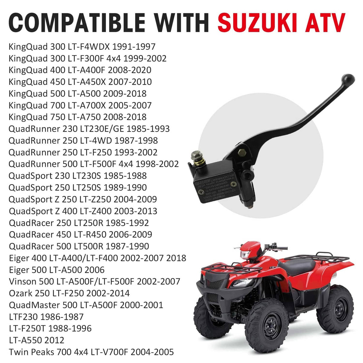 Black front brake master cylinder with lever mounted near ATV handlebar