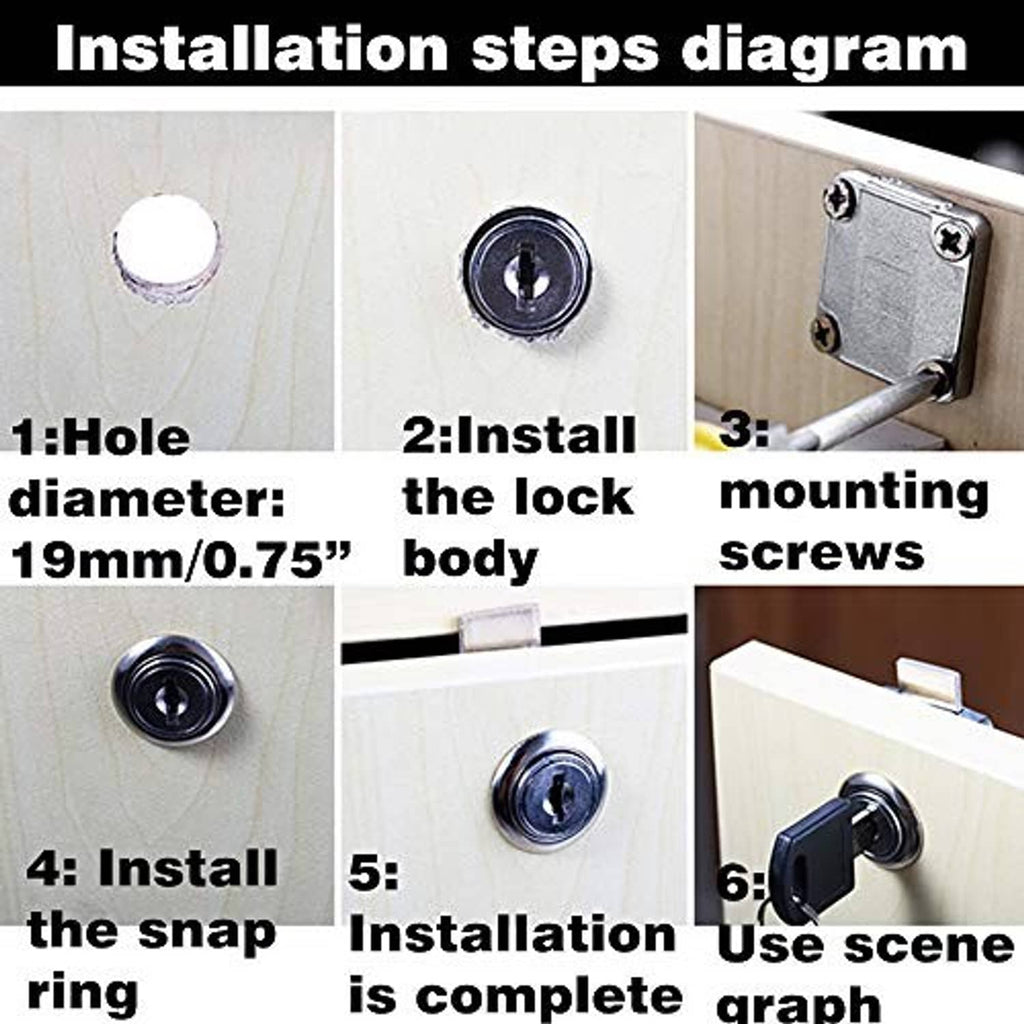 Black lock installation diagram showing key cylinder and mounting screws