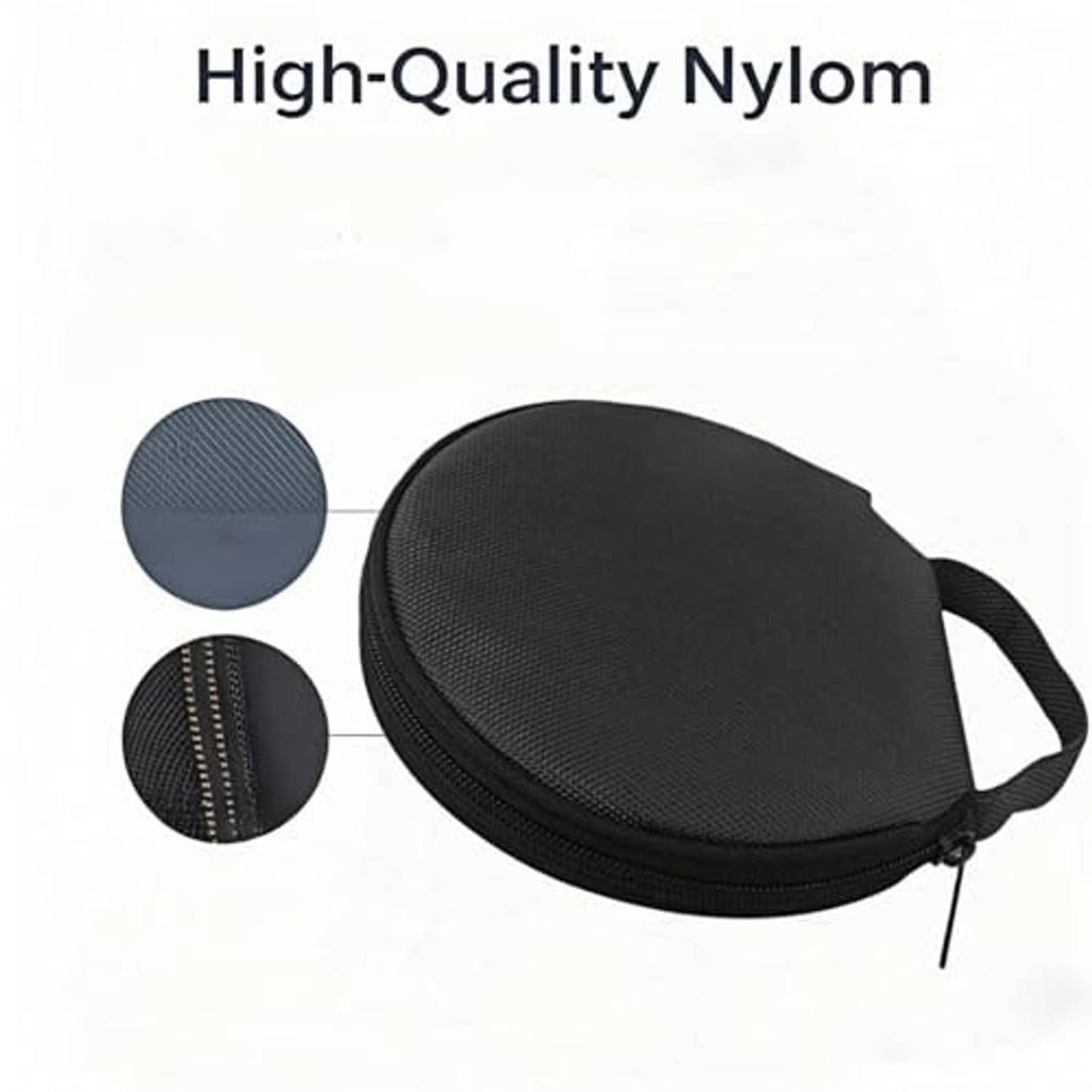Black nylon CD/DVD case with zip closure and carry strap