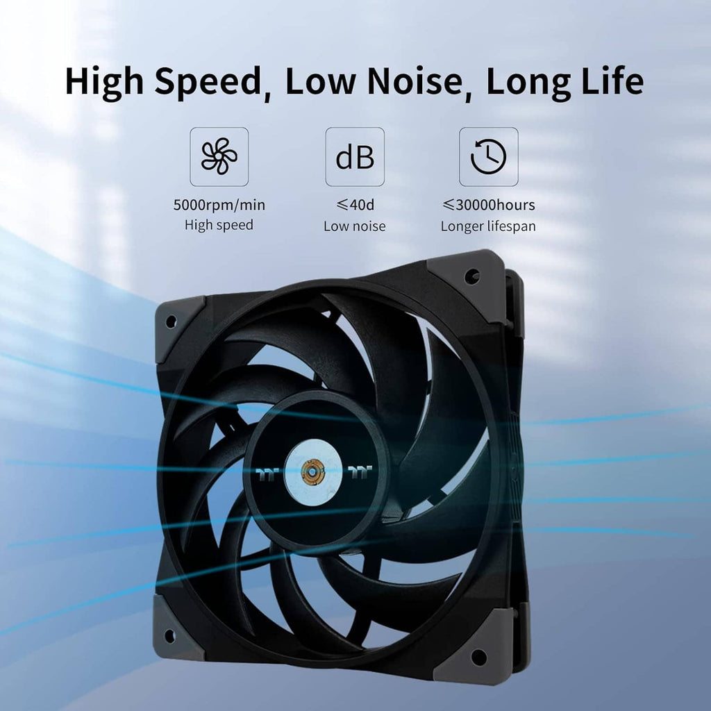 Black air purifier cooling fan with circular blades and four mounting holes.