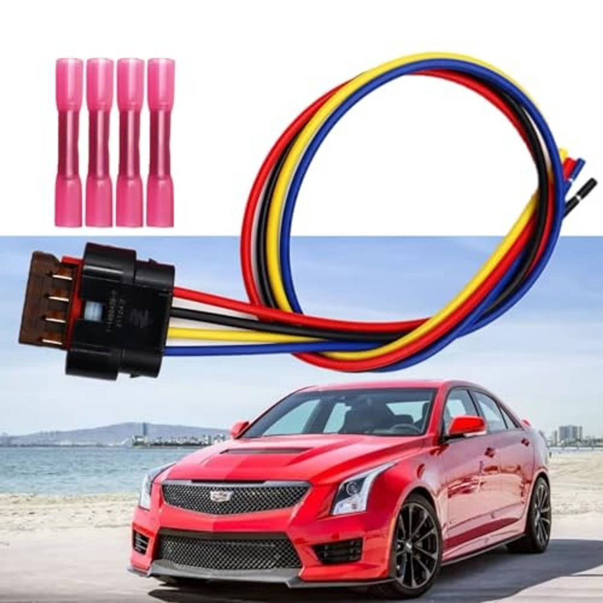 Actuator connector harness with multi-color wiring, plug connector, and terminal covers