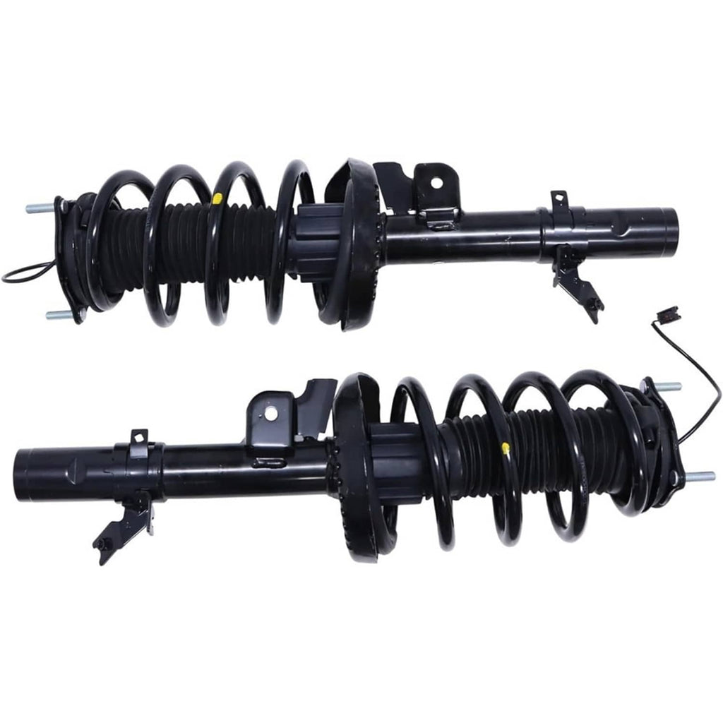 Front shock absorber pair with black coil springs, top plates, and electrical leads